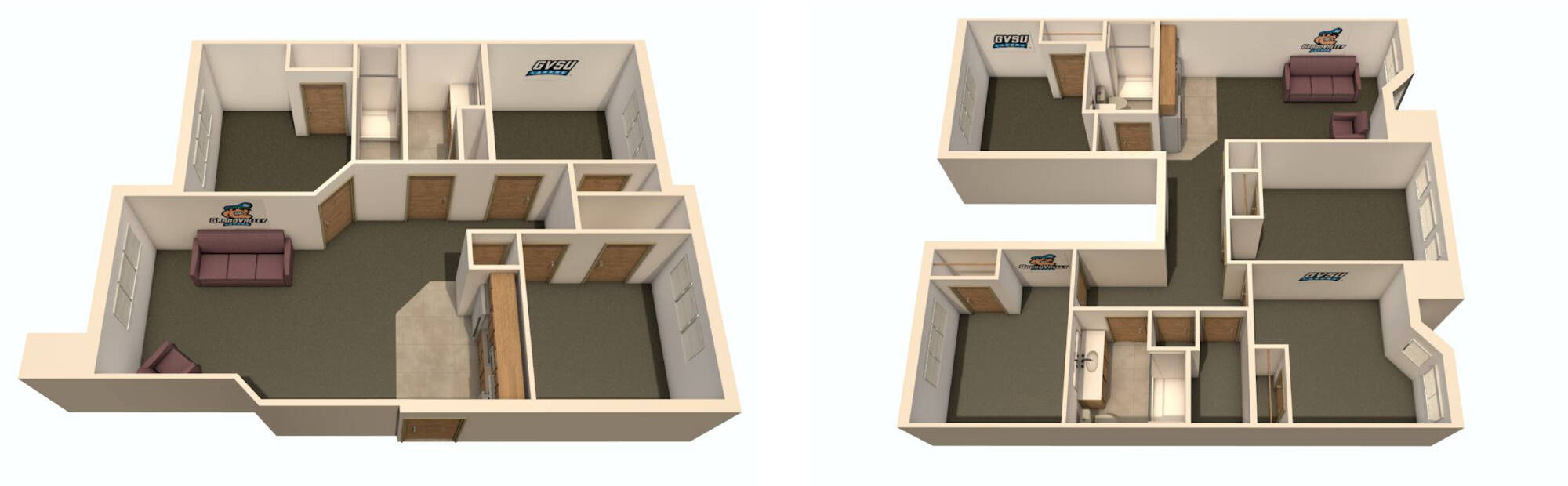 Secchia Hall three bedroom and four bedroom layout options